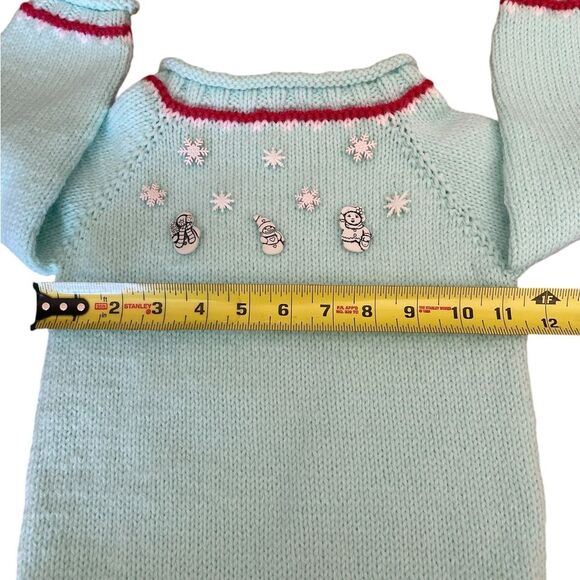 Handmade Knit Christmas Winter Sweater Snowflakes and Snowmen Charms Light Blue - Picture 9 of 10